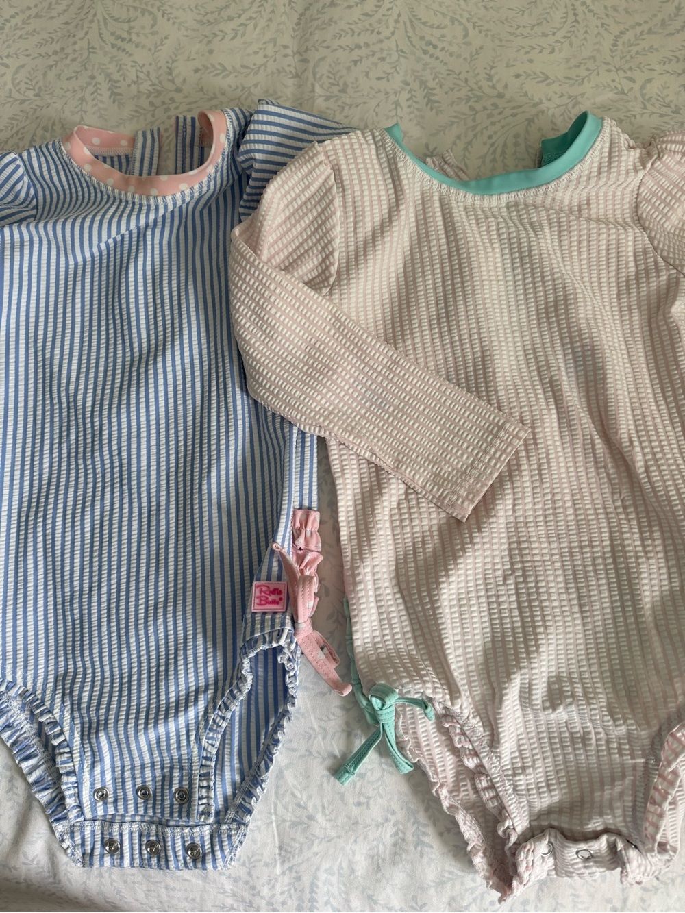 Pair of Rufflebutts Girls 3T Seersucker One-Piece swimsuits